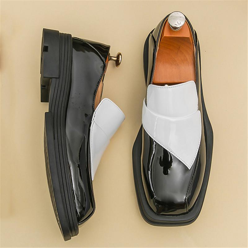 Мода Фэшн Новые Мужские Черно-Белые Смешанные Слипоны Повседневные Кожаные Туфли Мужские Лоферы для Увеличения Роста Свадебное Платье Формальная Обувь