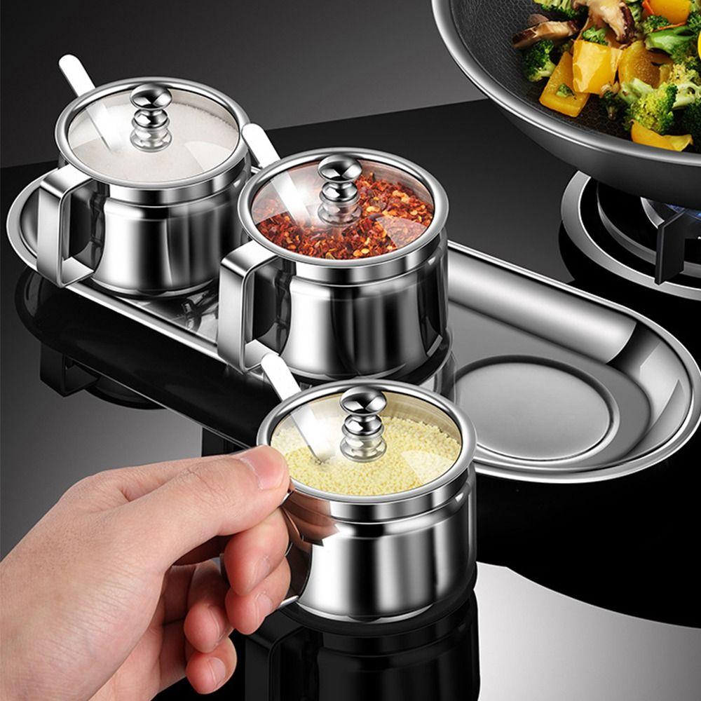 with Clear Lid and Handle Stainless Steel Seasoning Containers 500ml Spice Jars for Home Kitchen