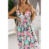 Fashion Summer New Sexy V-neck Open Back Floral Slim-Fitting High Waist Seaside Vacation Beach Sling Dress Women