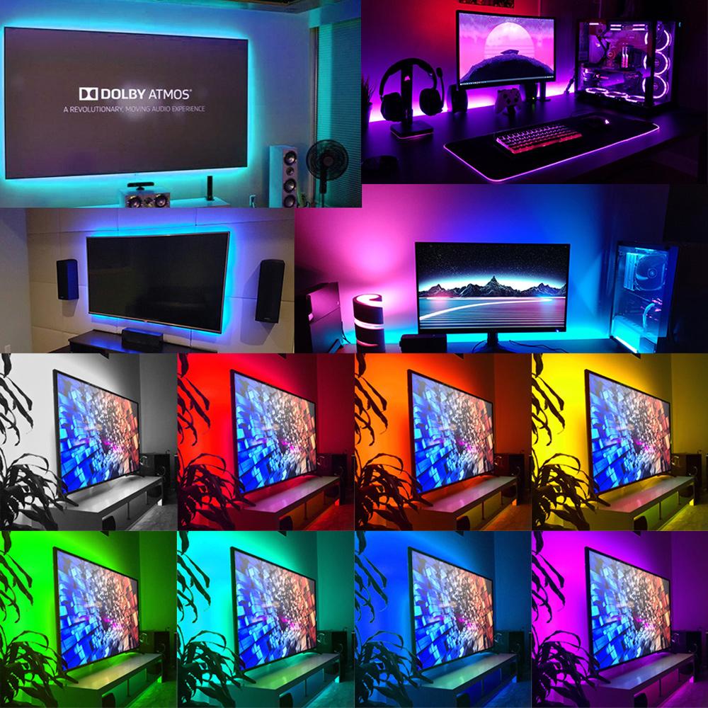 RGB светодиодная лента с пультом дистанционного управления, регулируемое декоративное освещение, подходит для спален, потолков и создания праздничной атмосферы