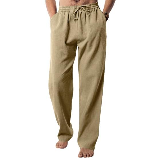 Мужские брюки на шнурке с эластичной резинкой на талии, широкие свободные однотонные брюки полной длины с карманами, повседневные мягкие дышащие мужские спортивные длинные брюки