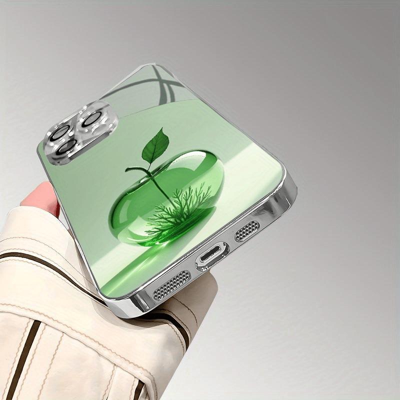 Роскошный Зеленый Кристалл С Рисунком Яблока Стеклянный Гальванизированный Чехол Для iPhone 17 16 15 14 13 12 11 Pro Max Plus 16E 17Air Чехол