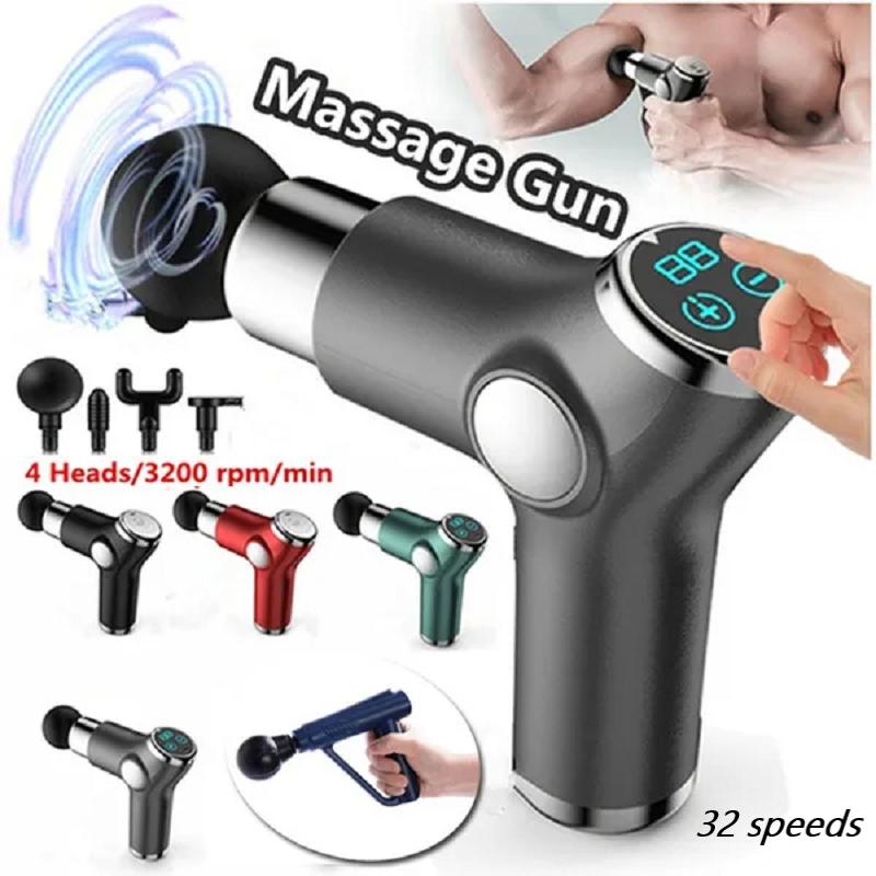 New LCD Touch Screen Massage Gun Mini 32 Speed Deep Tissue Percussion Muscle Massage Fascia Gun Pain Relief and Neck Vibrator Fitness