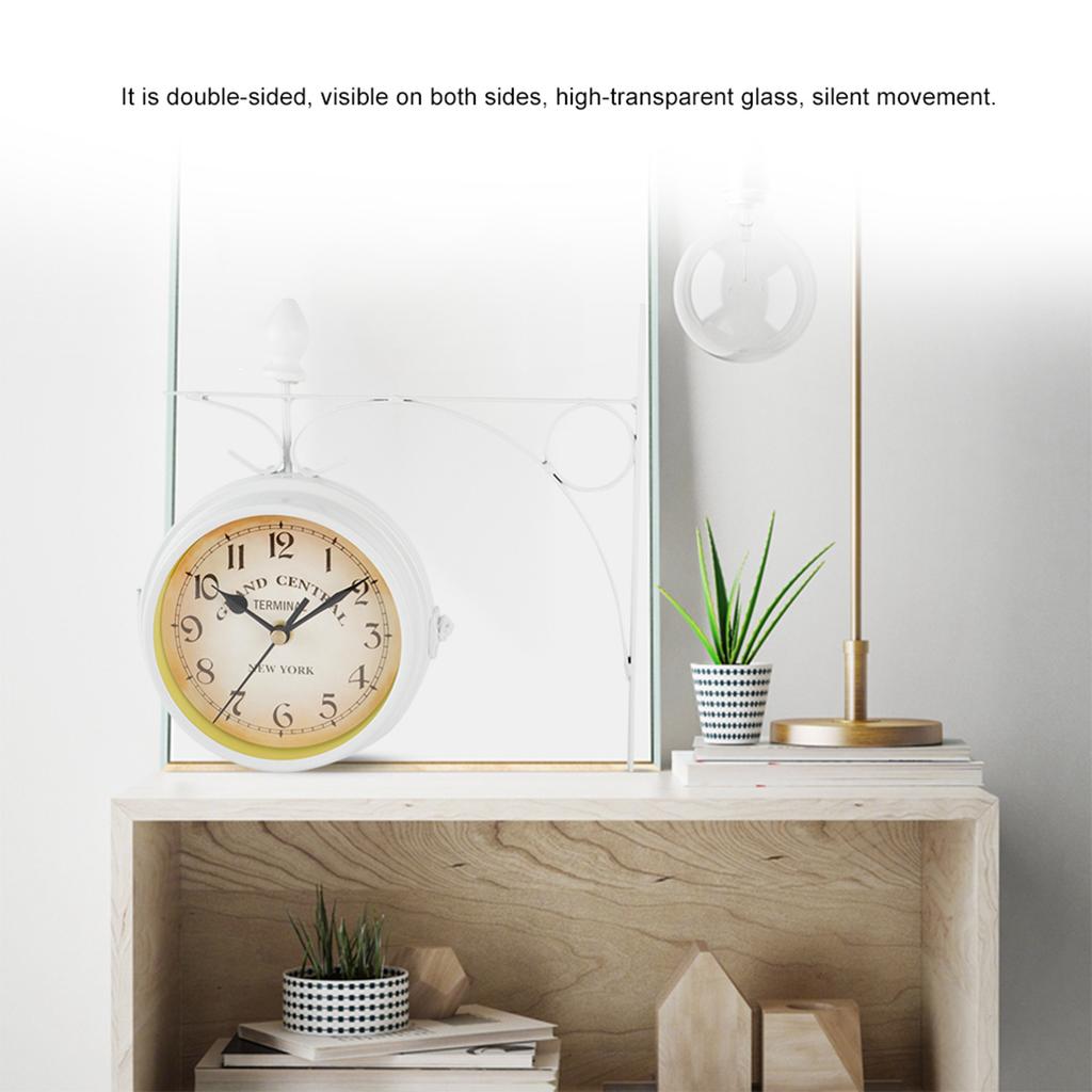 Ретро настенные часы двухсторонние гостиная безмолвный металл украшение дома