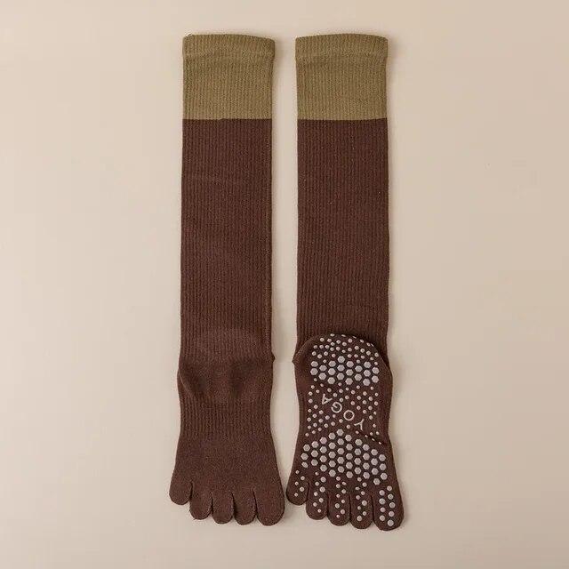 Женские носки для йоги с пятью пальцами, пилатес, профессиональные силиконовые противоскользящие спортивные носки для фитнеса, однотонные хлопковые гольфы, чулки