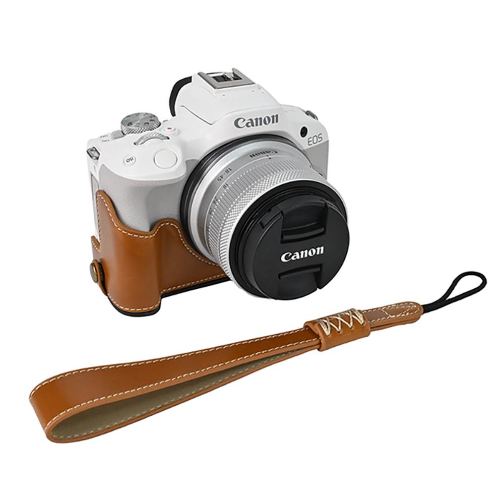 R100 Масло Кожа PU Кожа Чехол Половина Корпуса Камеры для Canon EOS R50 R100 Открытие Батареи Нижняя Крышка