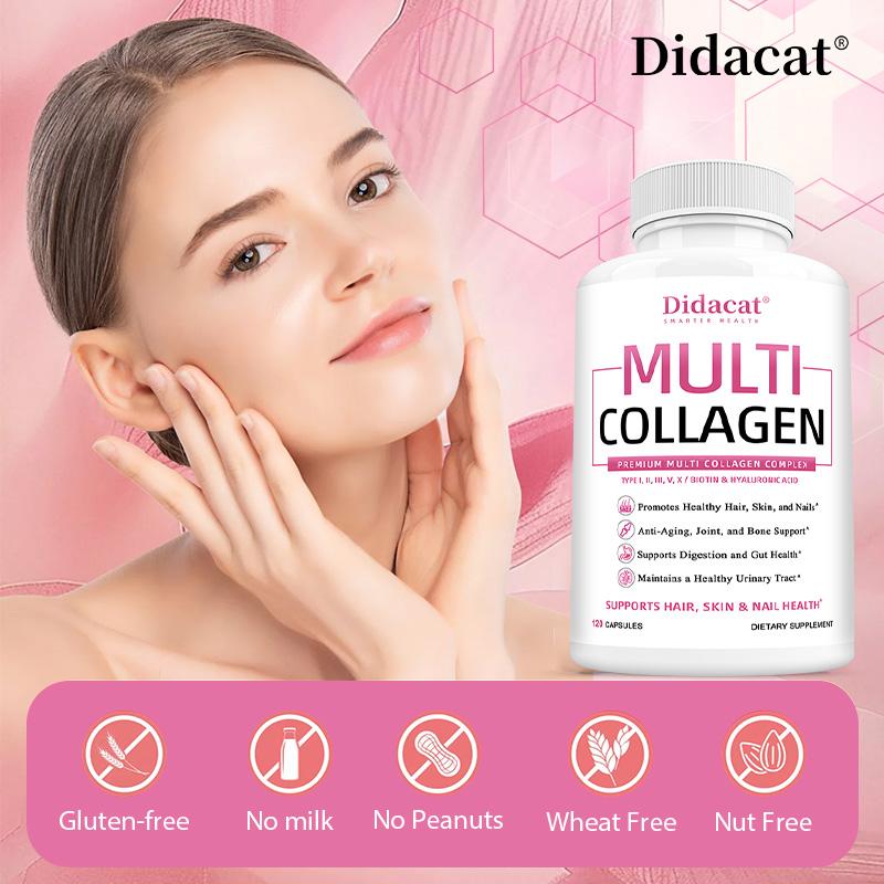 Multi Collagen Complex Dietary Supplement, With Vitamin C, Biotin, 120 Capsules Per Bottle