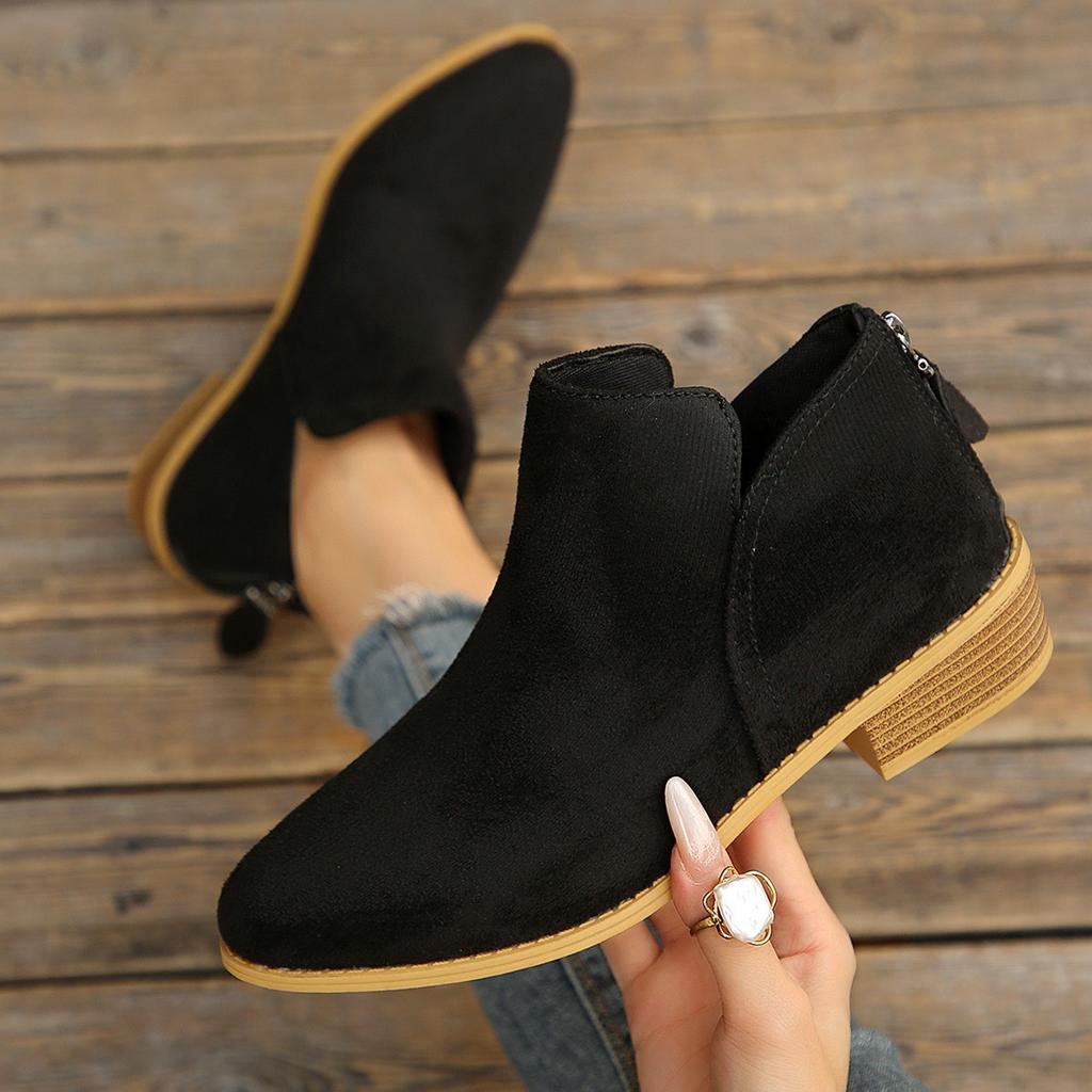 Anti-slip Shoes - New Style Thick-soled Short Boots - Women's Single Boot, Pointed Toe, Low Heel