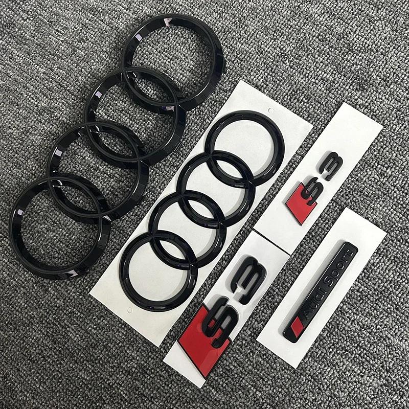 2026 Car Hood Front Grill Emblem Rear Trunk Badge Sticker 2P S3 1P wsx1 Sport For wsx1 S3 2010-2020 2PCS 4Ring logo ABS Black