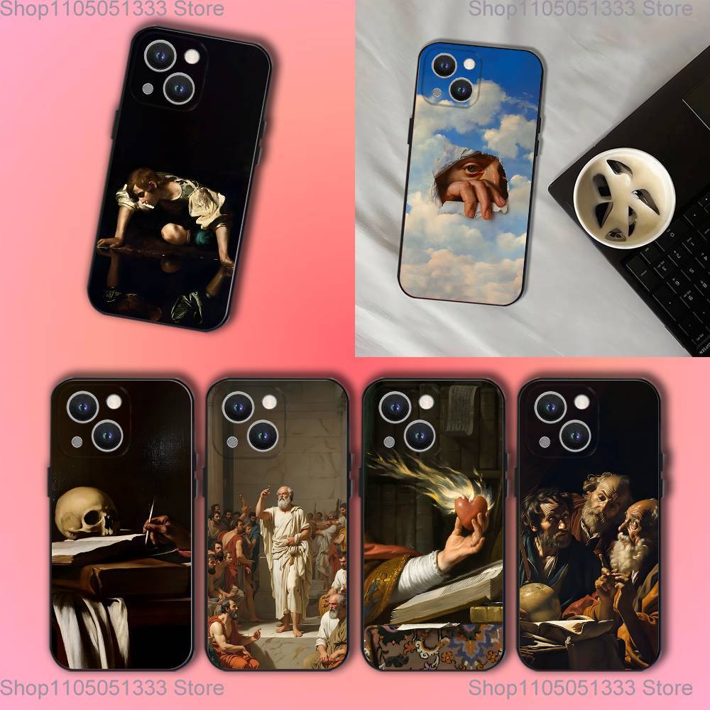 Чехол для телефона с картинами Караваджо для iPhone 17,16,15,14,13,12,11,Pro,XS,Max,XR,Plus,E,SE4,Mini Черный Мягкий Чехол