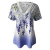 Women Casual Loose Shirts V Neck Short Sleeve Flower Print Lace Tops T-shirts Tee