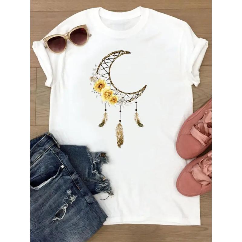 Tshirts Womens Flower Trend Cute Short Sleeve Summer Female Graphic Tee Clothes Watercolor Print TClothing Ladies So Fashion