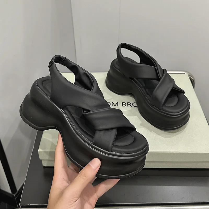 Fashion 8CM Summer Platform Women Sandals Fashion Open Toe Thick Sole Flats Shoes Ladies Elegant Gladiator Sandalias Ventilate