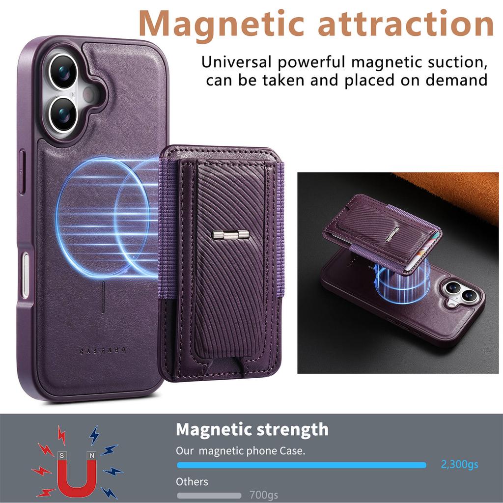 CASENEO Чехол для iPhone 17 со складной подставкой, ТПУ, ПУ-кожа, ПК, карман для карт, магнитная крышка телефона, совместим с MagSafe