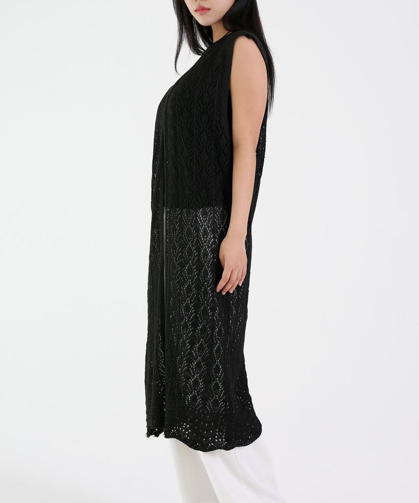 Eum Punching Long Knit Vest Dress Black