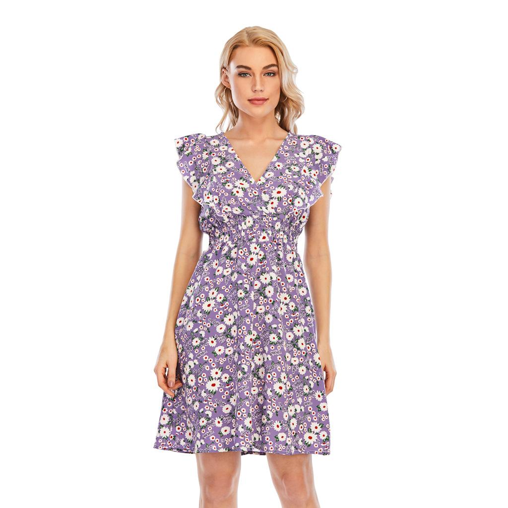 Женское летнее шикарное платье трапециевидной формы без рукавов с v-образным вырезом и шифоновым принтом S-XXL