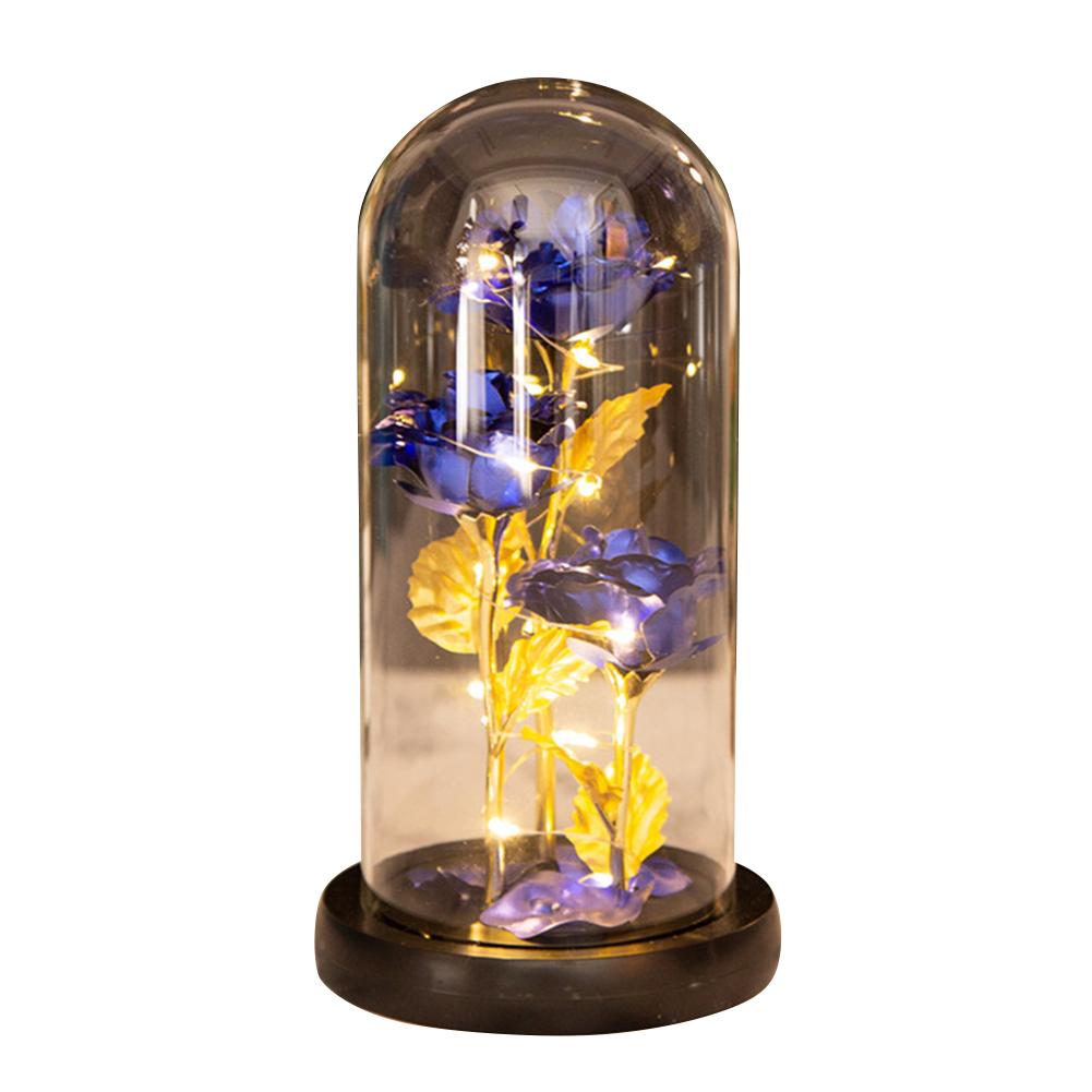 Colored Roses Ornaments 3 Flowers Glass-covered Gold-leaf Artifical Roses Luminous Led Night Light Creative Valentine Day Gifts