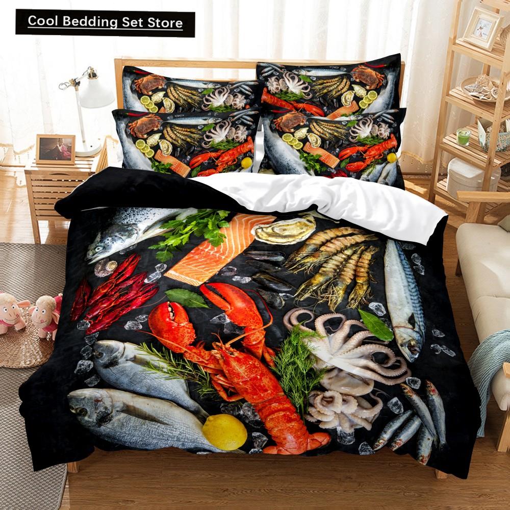 Еда Говядина Комплект постельного белья 3D Свежее мясо Пододеяльник Кинг/Квин Сайз Вкусные морепродукты Сашими Голень Стейк Реалистичный Пододеяльник