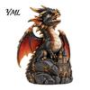 Bedroom Ornament Light Up Dragon Figurine, Resin Gothic Castle Statue, Decorative Mythical Creature Model Fantasy for Home, Office Table, Desk