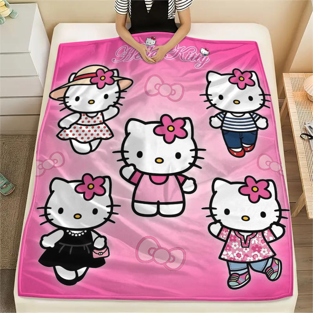 1 шт. Фланелевое одеяло с милым принтом Hello Kitty, Высокое качество, Для всех сезонов, Декор для дома, Тепло и уют, Идеально для рождественских подарков