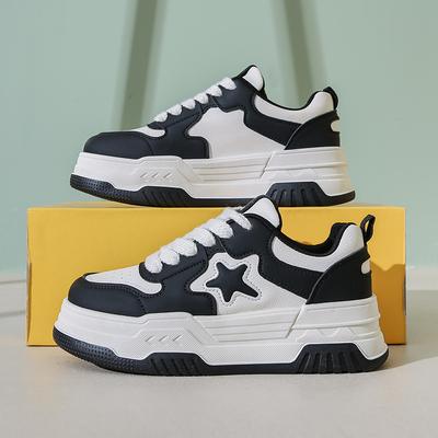 Кожаные туфли на платформе белого цвета, женская обувь, весенние новинки, высокие туфли для доски, звездные туфли, универсальная повседневная обувь, спортивная обувь