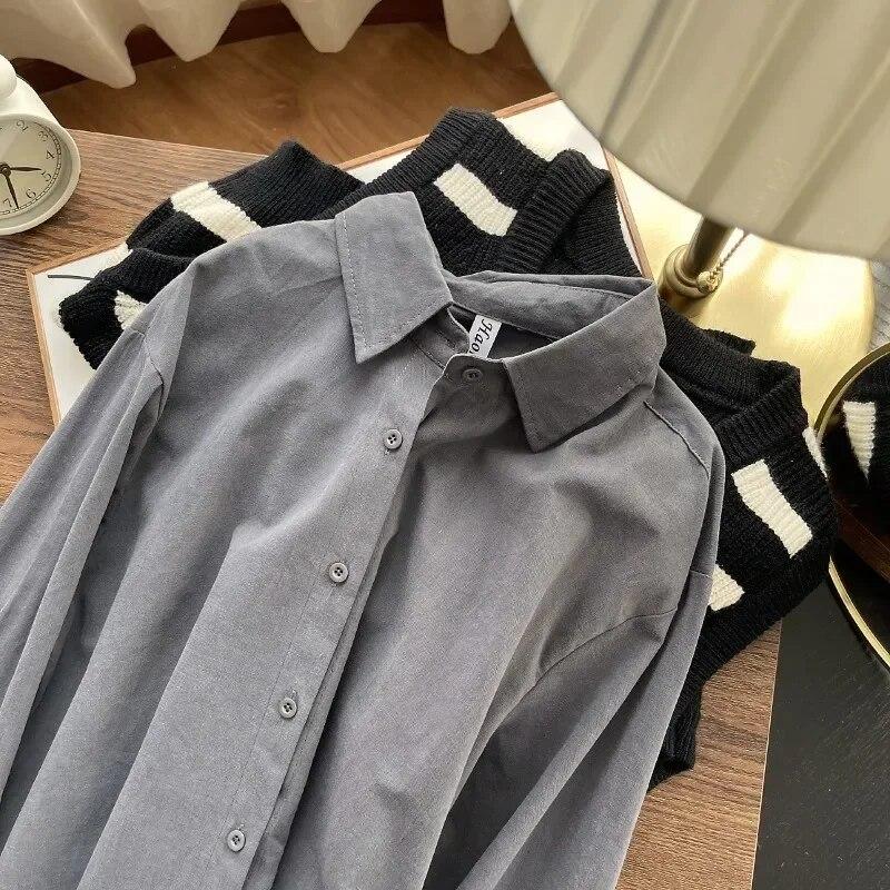 Толстая женская рубашка на осень-зиму, повседневная свободная рубашка с воротником-поло, кардиганы, хлопковая блузка, одежда, однотонные топы 29619