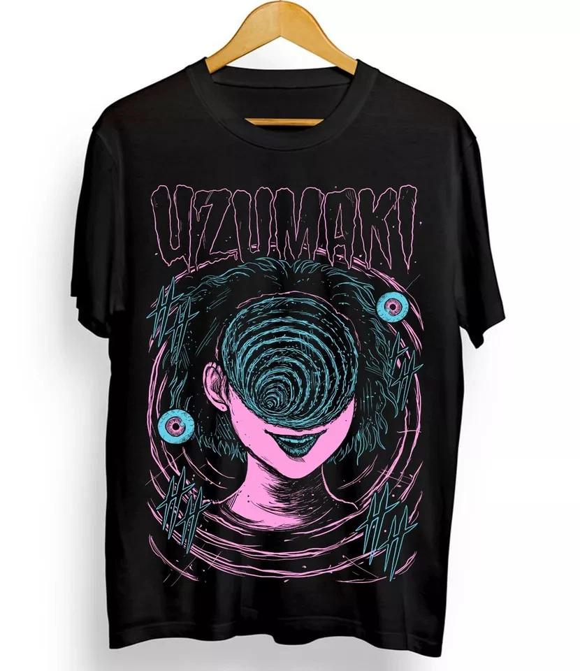 Junji Ito Uzumaki Horror Japan Guro Funny Girl Anime Gift TShirt Black All Size