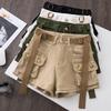 Retro Green Work Wear Denim Shorts Summer Cool Girl Chic Belt Pocket High Waist Dance Ultra Short Pants