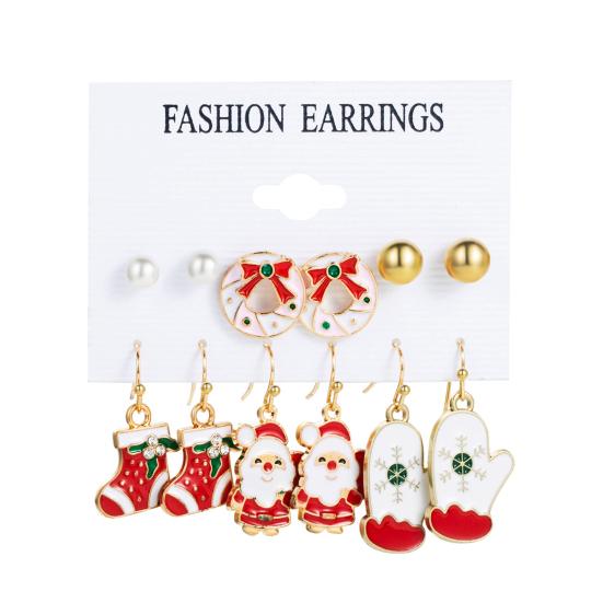 6 пар/комплект Рождественские серьги Праздничная эмаль Геометрические блестящие гальванические украшения Ювелирные изделия Подарки Рождественская елка Лось