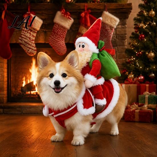 Comfortable Polyester Pet Outfit Cowboy Rider Dog Costume with Saddle Santa Riding on Holiday Apparel Funny Outfit Cute for Halloween Parties