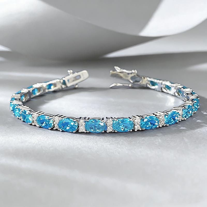 Xian Can Jewelry Браслет из серебра S925 с бриллиантами высокой чистоты и роскошным аквамарином