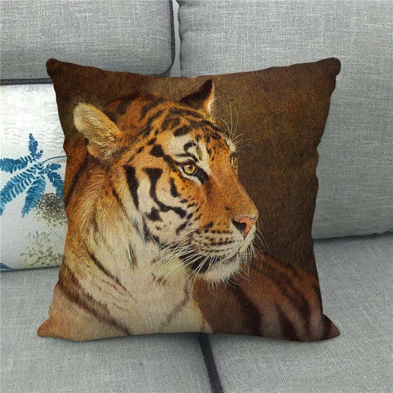Feline Animals: Tigers, Wolves Digital Printing Short Plush Pillow Covers For Car Sofa Office Cushion Cover Home Goods