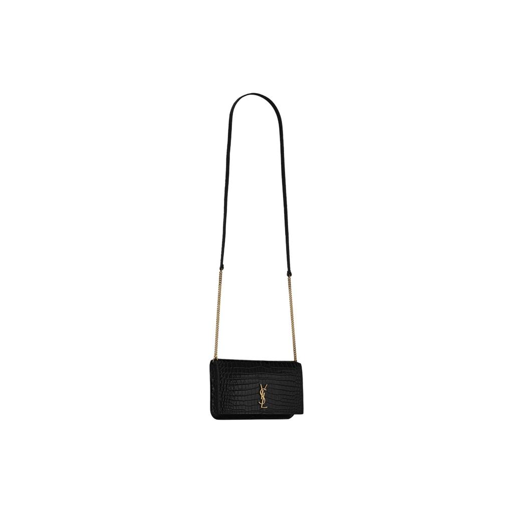Saint Laurent Cassandre Glossy Crocodile Pattern Crossbody Shoulder Leather Phone Bag Women bags Black 820175-DND1J-1000