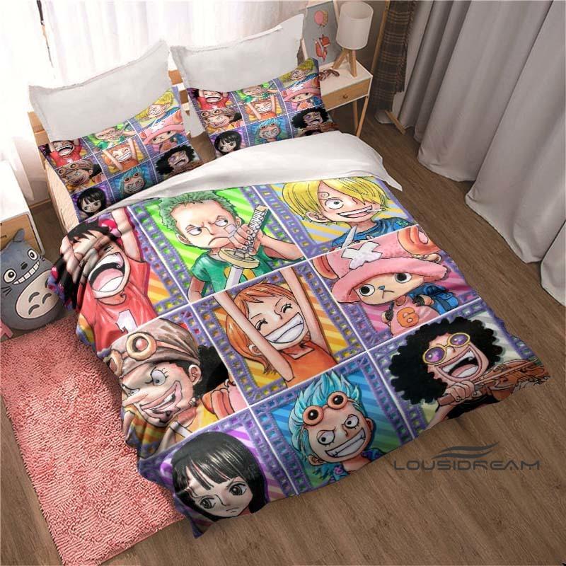 Monkey D. Luffy Cartoon ONE PIECE Bedding Set, Duvet Cover and Pillowcase 3-Piece Set, Holiday Gift for Children and Adults