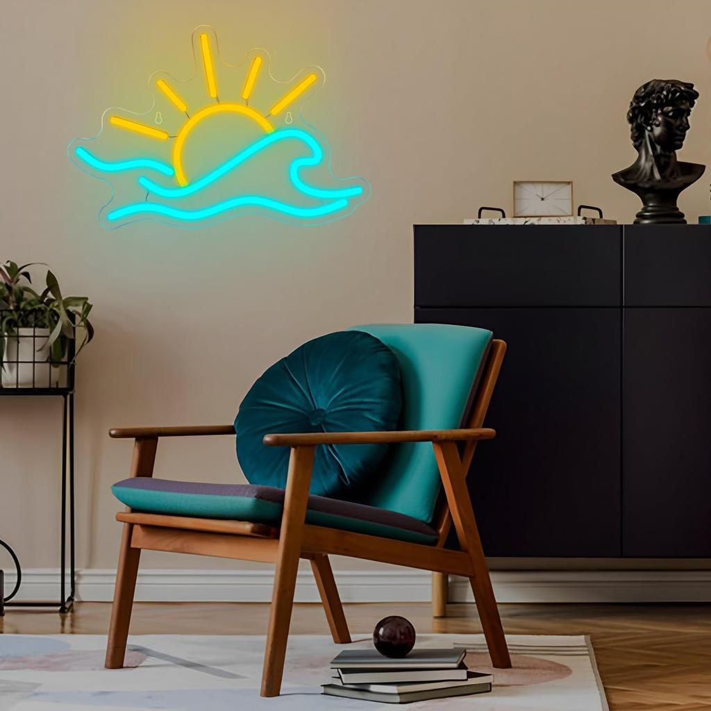 Sunset Neon Sign for Wall Decor Ocean Surf Signs for Bedroom Living Room Bar Cafe Game Room Birthday Party Christmas