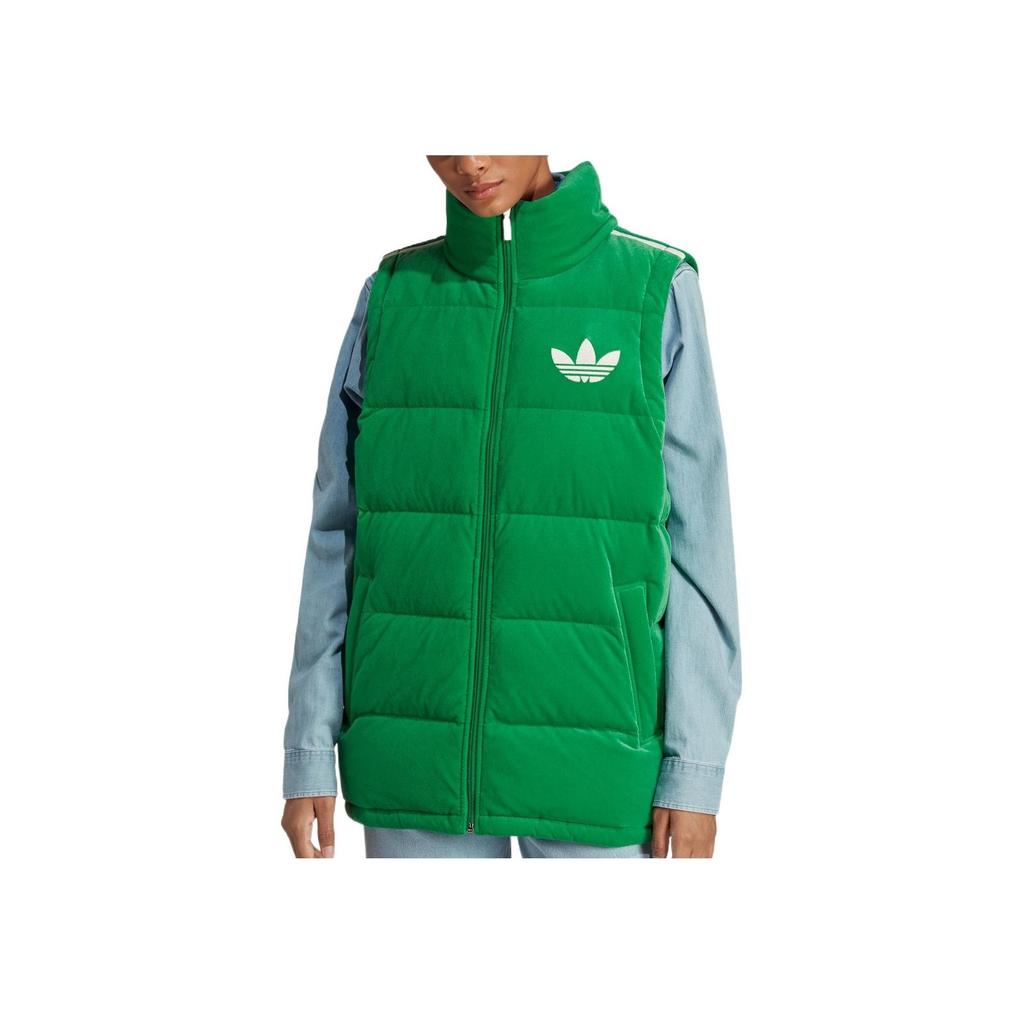 adidas Оригинальный бархатный жилет FW22 с логотипом, на молнии, женский жилет, зеленый IB2029