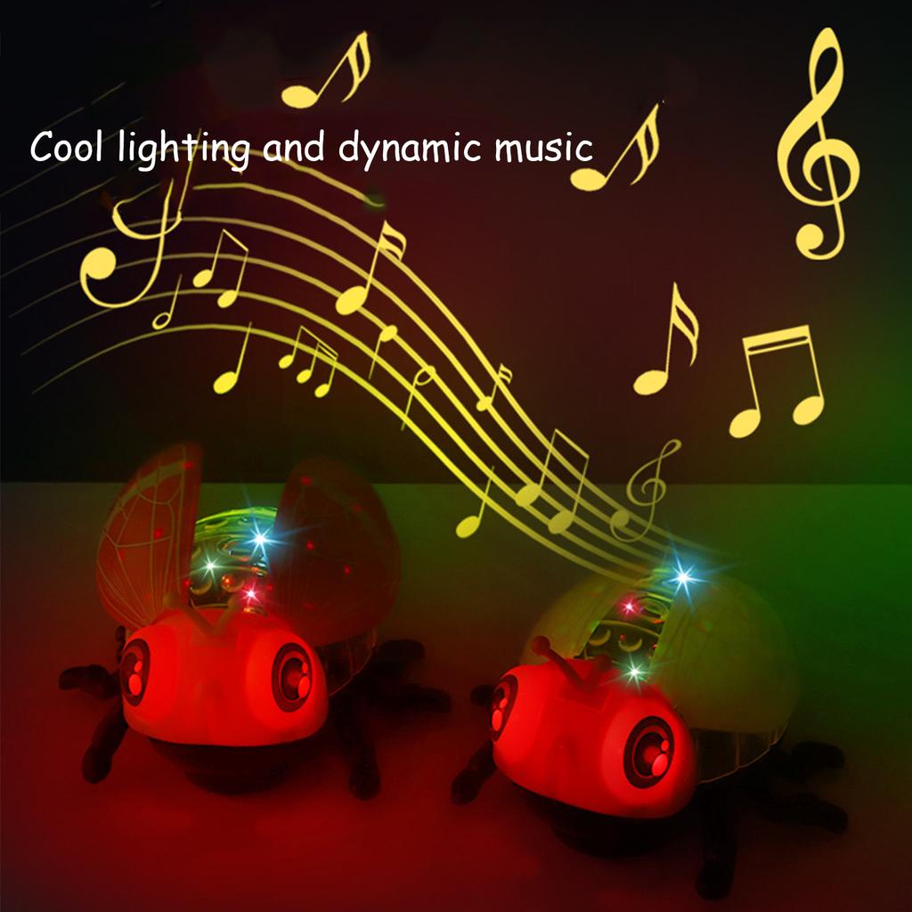 Electric Leash Seven Star Ladybug Beetle, Light Music Baby Puzzle Toy, Equipped with A Portable Rope, Requires Self Battery