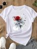(Азиатский размер) Топ женский с круглым вырезом, футболка с принтом, с коротким рукавом, милый цветочный тренд, милый, модный, женский, повседневный, графическая футболка
