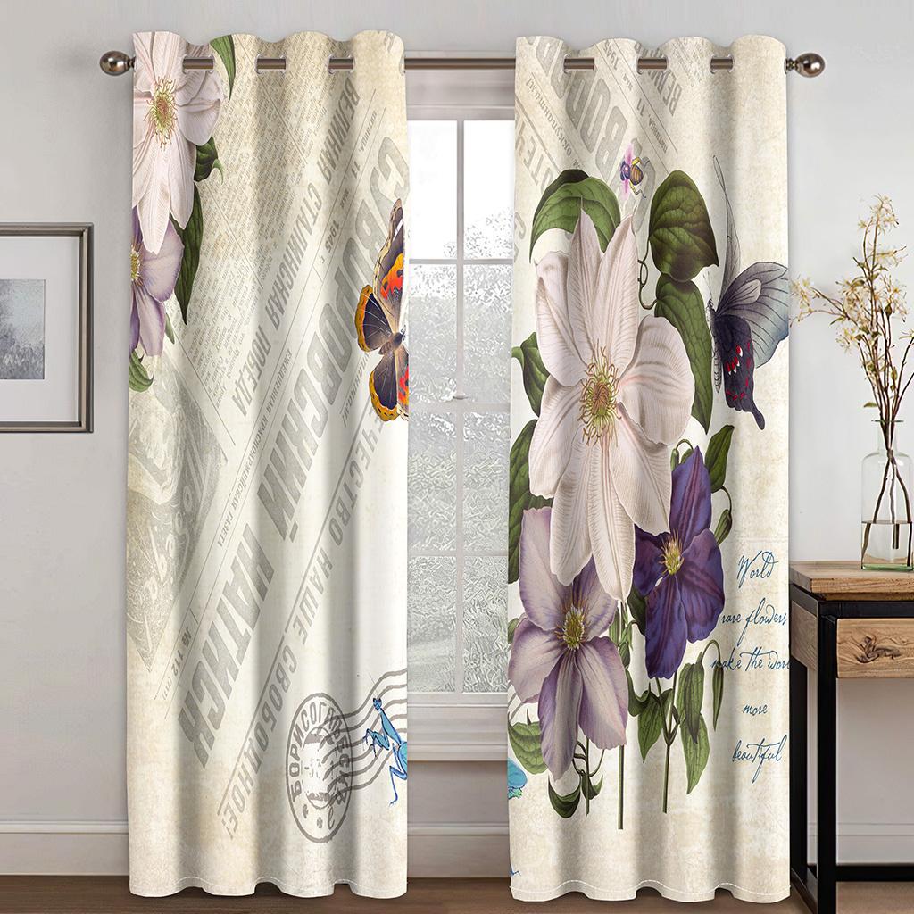 Retro Style Leaves And Flowers Series Sunshade Curtains Living Room Bedroom Home Decoration Digital Printing Custom Thin Curtain