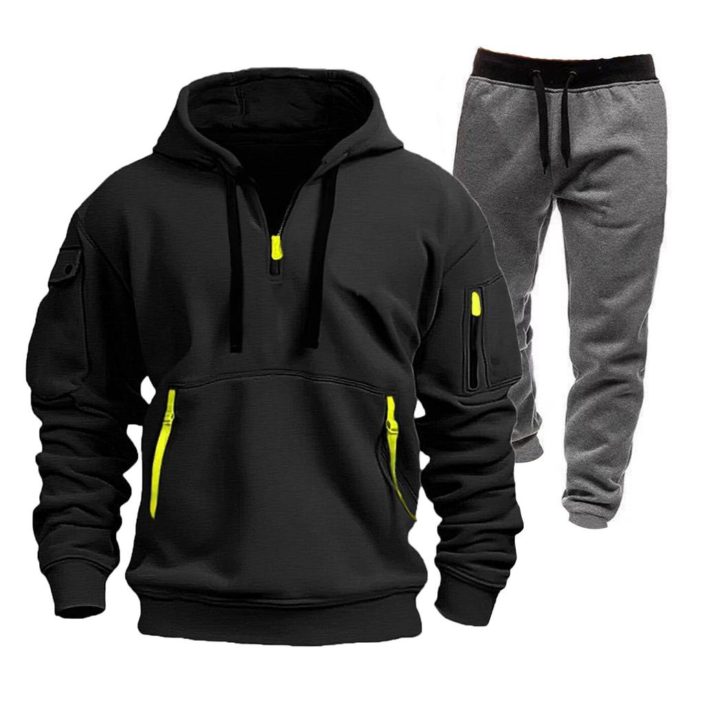 Men's Winter Fleece Multi-pocket Zipper Sweatshirt Suit Personalized Casual Hoodie Suit