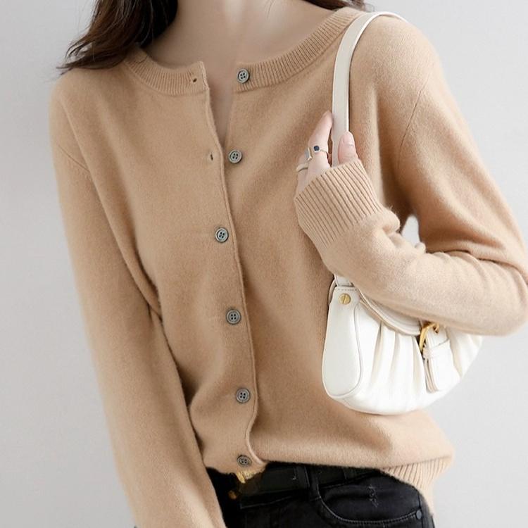 Весенний джемпер с круглым вырезом, свободный, мягкий, тонкий свитер, вязаный кардиган, куртка, осенний, корейская версия, с длинным рукавом, однотонные свитера, топы, верхняя одежда