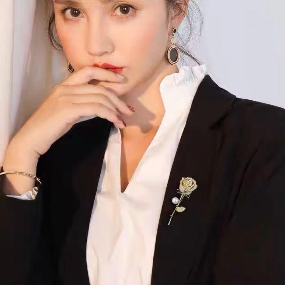 Chinese Style Rose Flower Brooch Elegant Suit Collar Pin Luxury Sense Brooch  Cheongsam Accessories