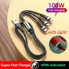 3 tasi 1 da Tez Zaryadlash Kabeli 1.2m iPhone 14 Samsung Xiaomi uchun 100W 6A Micro USB Type-C Ma'lumot Kabeli USBC Zaryadlash Simi