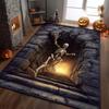3D Illusion Halloween Area Rug, 3D Skeleton Halloween Rug, Spooky Stairs Illusion Carpet, Gothic Halloween Area Rug
