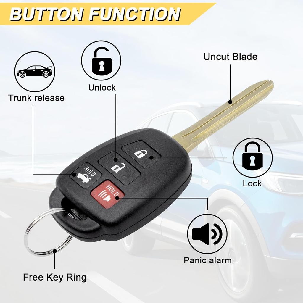 Key Fob Replacement for 2014-2017 Toyota Camry/ 14-19 Corolla/ 16-18 Tacoma Car Keyless Entry Remote Control, HYQ12BDM HYQ12BEL, 4 Buttons