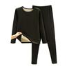 2 Pcs/Set Winter Top Pants Set Thick Plush Round Neck Long Sleeve Elastic Waist Warm Soft Cold-proof Homewear Pajamas Set Thermal Underwear Set