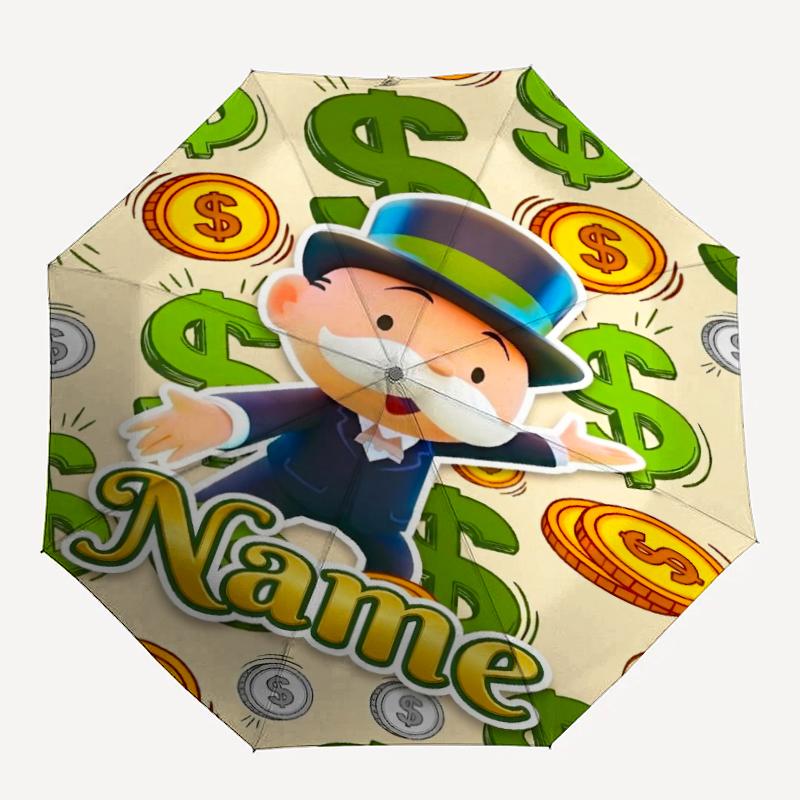 Custom Name Monopoly Theme Automatic Umbrella, Lightweight & Portable, 8 Rib, Perfect for Outdoor Travel, Birthdays, Christmas, Gifts.