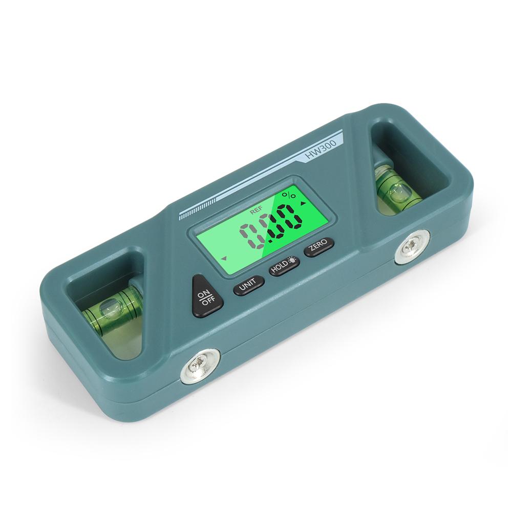 HW-300 Digital Inclinometer Angle Finder Gauge Spirit Level Bottom Magnet Data Hold Bright LCD Display Compact Inclinometer