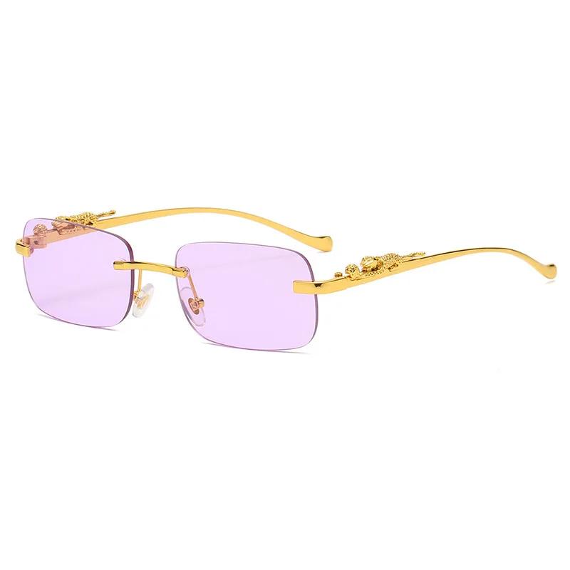 Vintage Rimless Square Sunglasses Women Men Luxury Brand Designer Popular Travel Driving Metal Leopard Head Sun Glasses Uv400