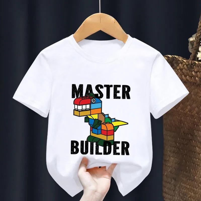2026 Master Builder Blocks Building print cartoon casual comfortable childrens Tshirt for boys and girls